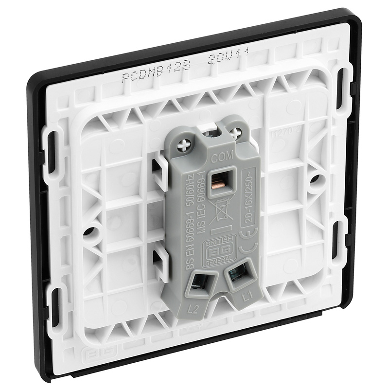 BG Evolve Matt Black (Black Ins) Single Light Switch, 20A 16Ax, 2 Way