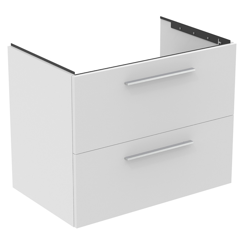 Ideal Standard i.life B Double Drawer Wall Hung Unit with Basin Matt White 800mm with Brushed Chrome Handles
