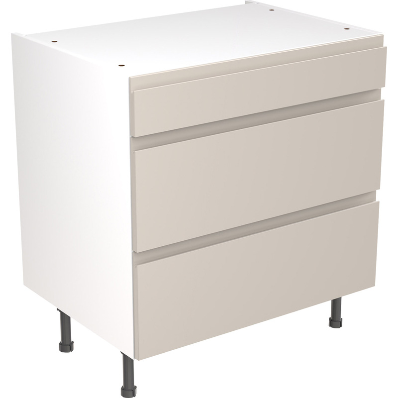Kitchen Kit Flatpack J-Pull Kitchen Cabinet Base 3 Drawer Unit Ultra Matt Light Grey 800mm