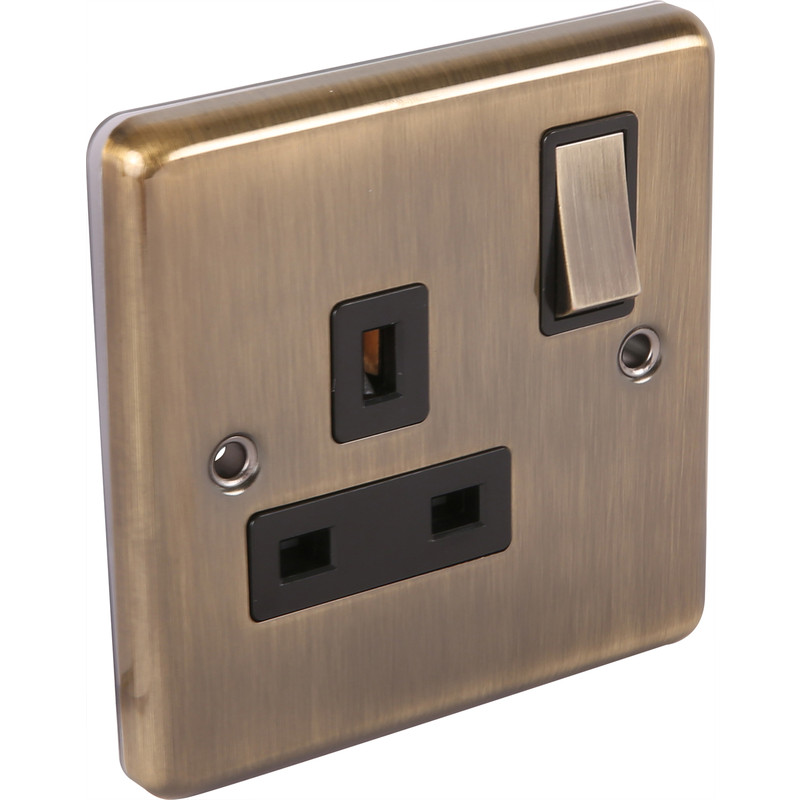 Antique Brass 13A DP Socket 1 Gang