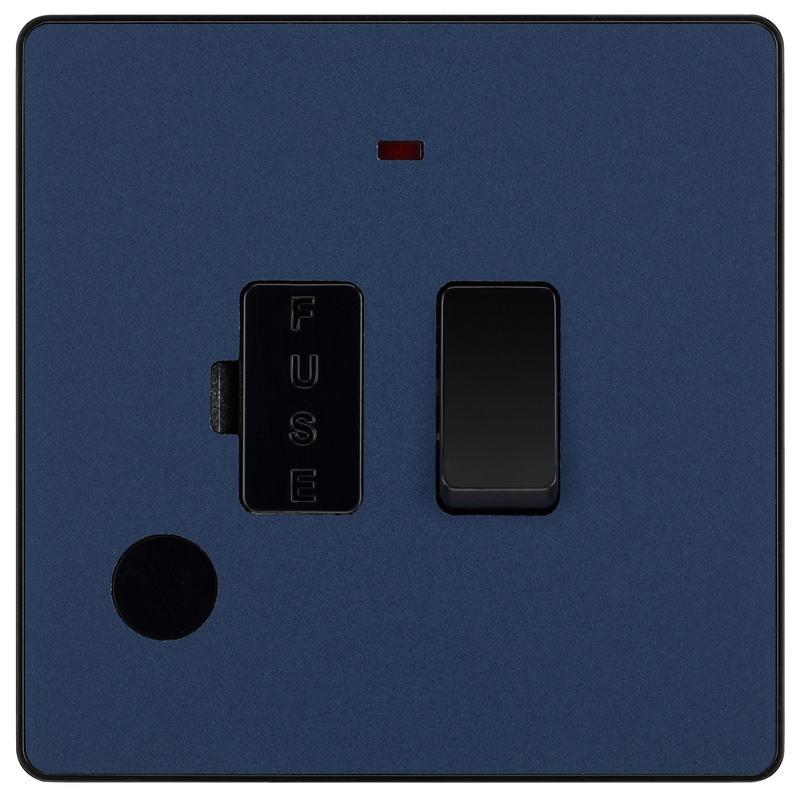 BG Evolve Matt Blue (Black Ins) Switched 13A Fused Connection Unit With Power Led Indicator, And Flex Outlet