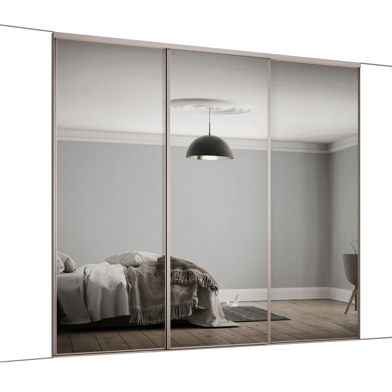 Spacepro Classic 3 Door Sliding Wardrobe Kit Cashmere Framed Mirror 1760 x 2260mm