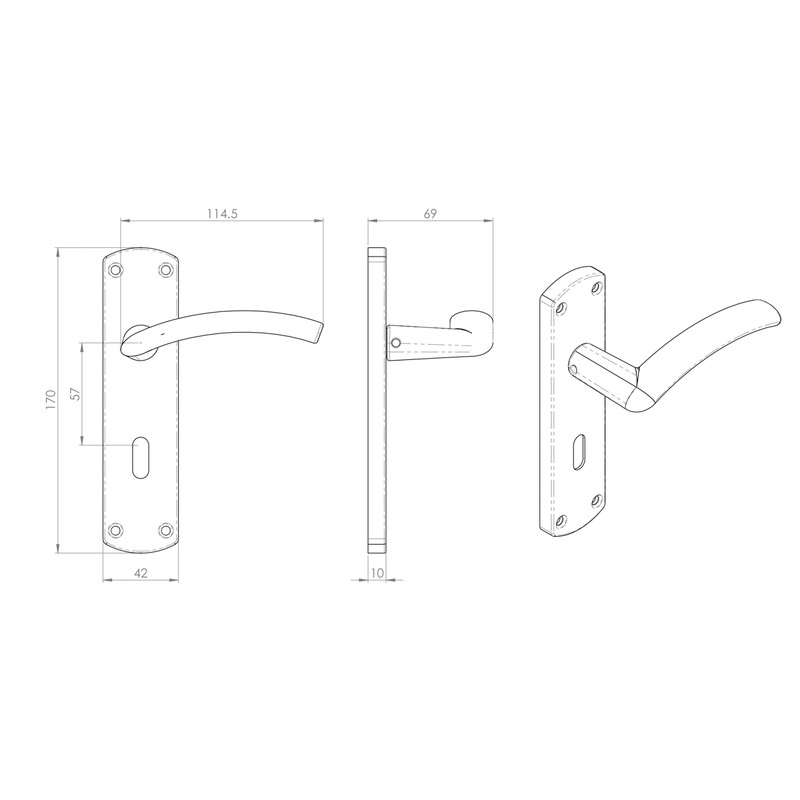 Serozzetta Tres Door Handles Lock Satin Chrome