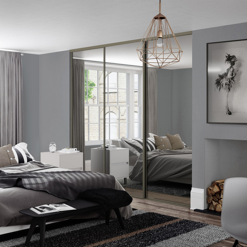 Spacepro Classic 3 Door Sliding Wardrobe Kit Nickel Framed Mirror 2216 x 2260mm