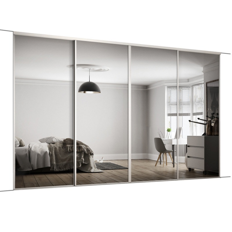 Spacepro Classic 4 Door Sliding Wardrobe Kit White Framed Mirror 2978 x 2260mm