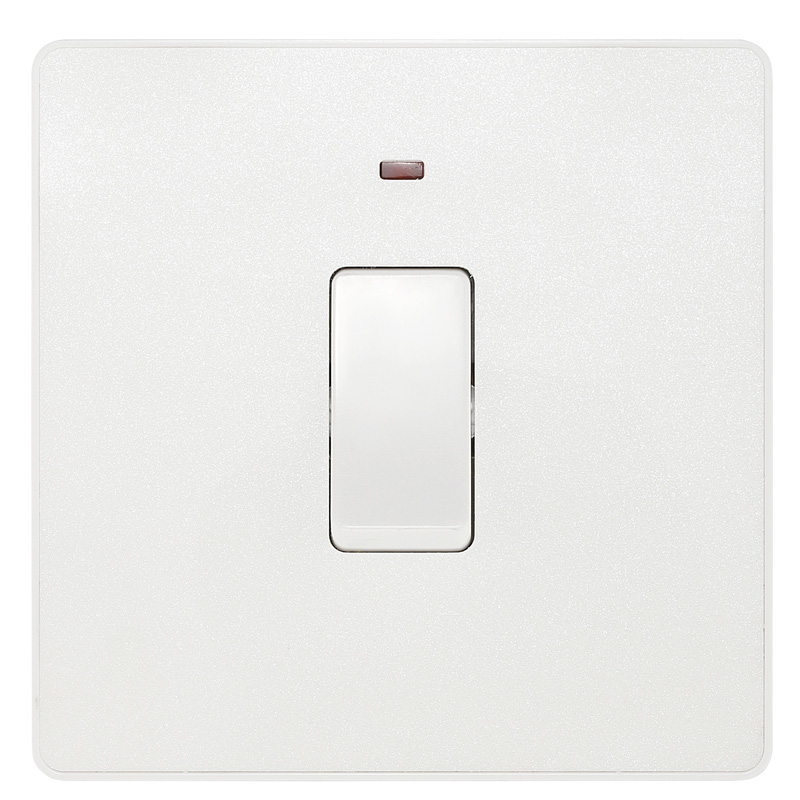 BG Evolve Pearlescent White (White Ins) 20A Switch, Double Pole With Power Led Indicator