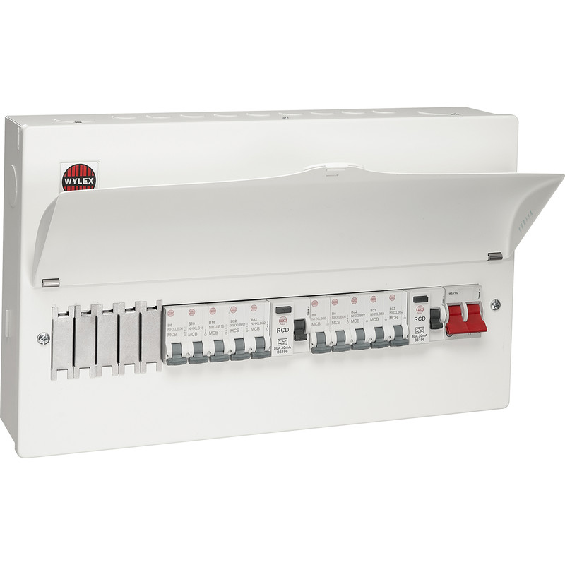 Wylex Metal Dual Type A RCD Consumer Unit + 10 MCBs 15 Way