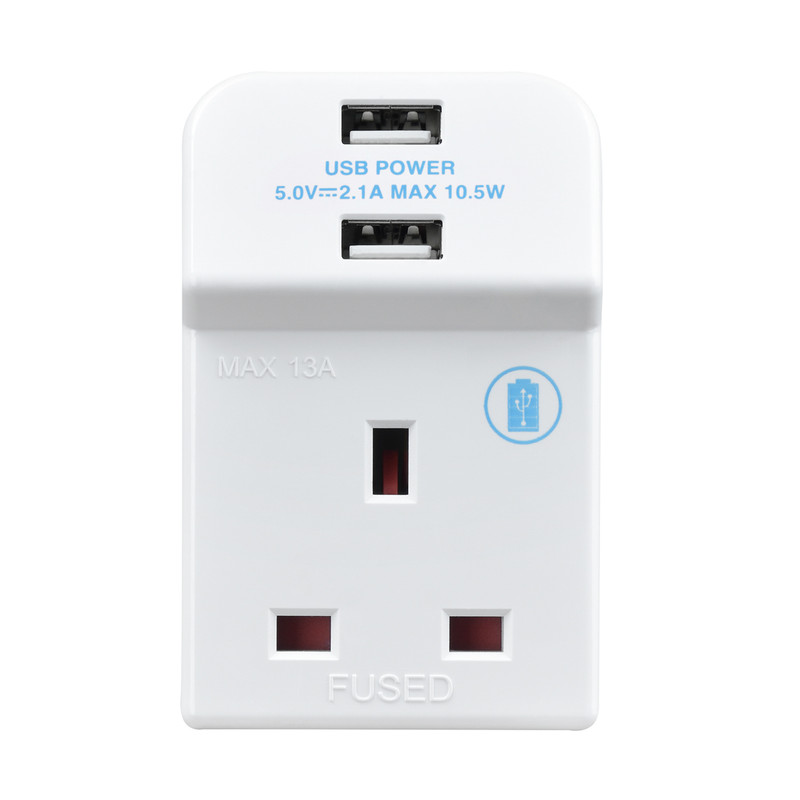 3 Socket 13A Multisocket Adapter 2 x 2.1A USB