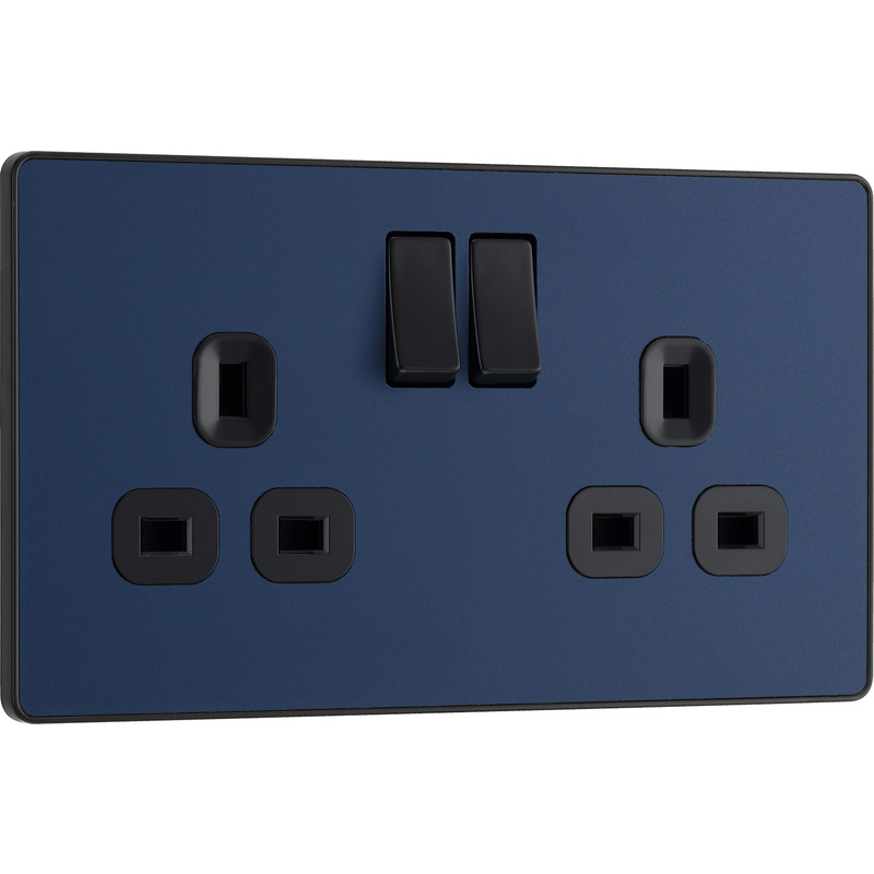 BG Evolve Matt Blue (Black Ins) Double Switched 13A Power Socket