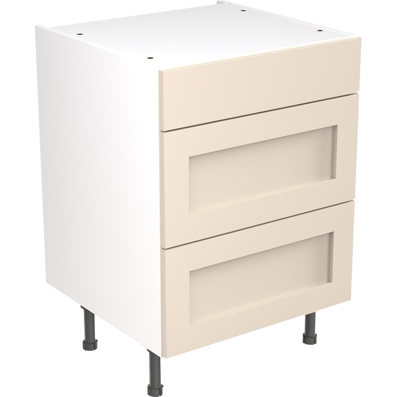 Kitchen Kit Flatpack Shaker Kitchen Cabinet Base 3 Drawer Unit Ultra Matt Cashmere 600mm