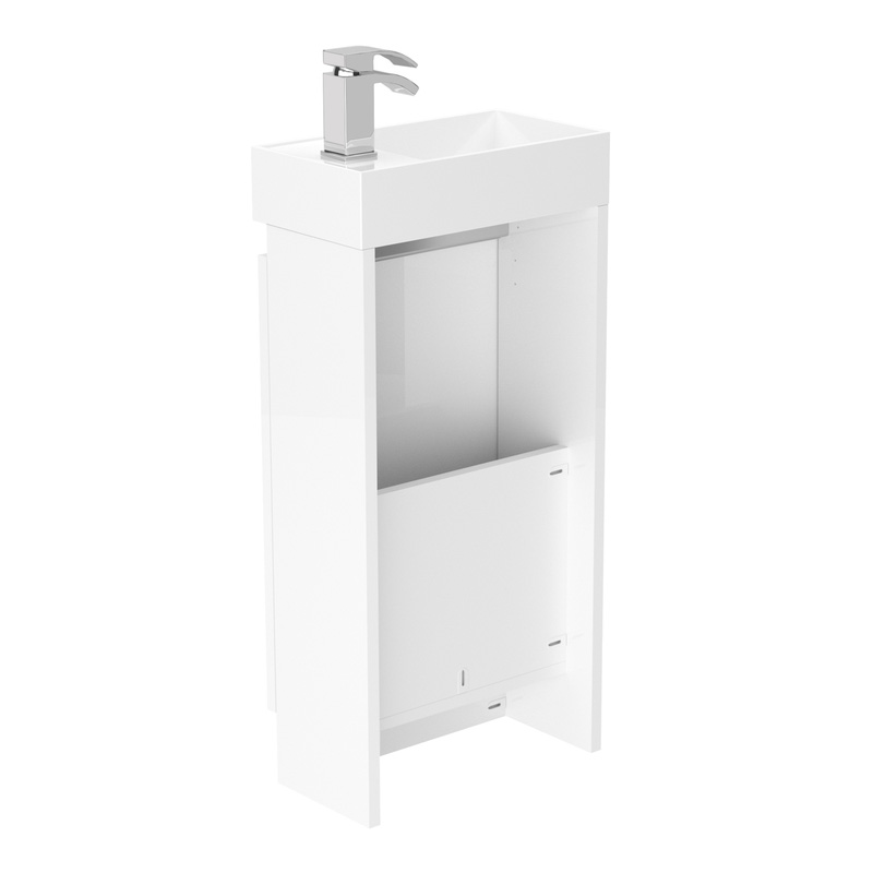 Newland Single Door Floor Standing Vanity Unit With Basin White Gloss 400mm