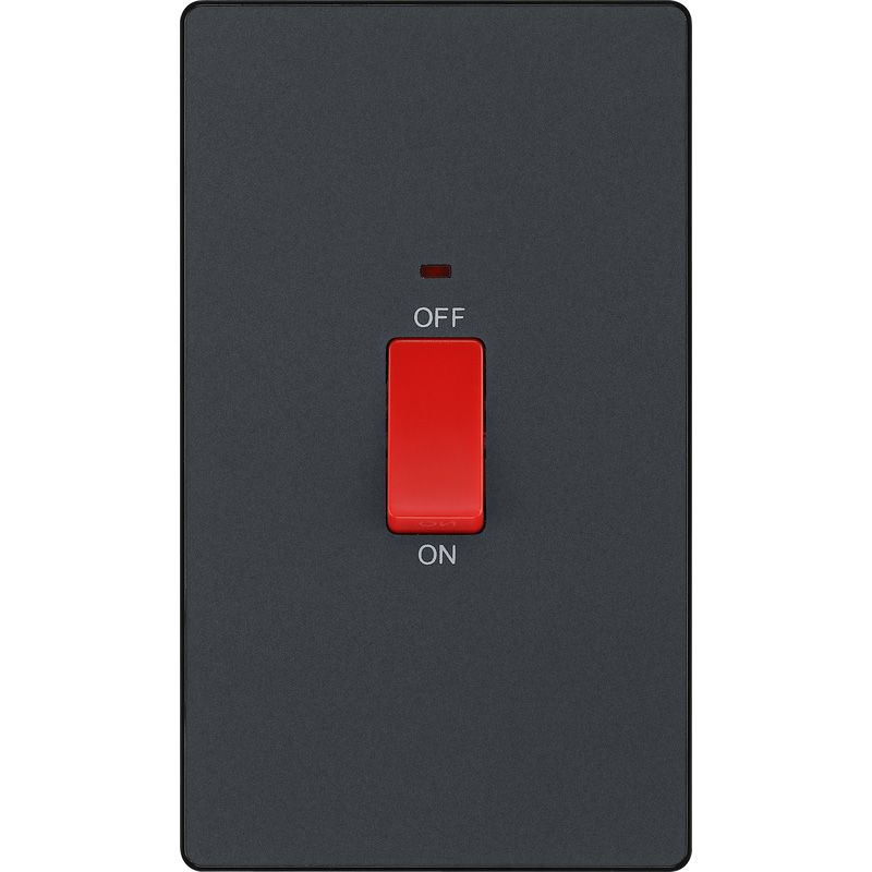 BG Evolve Matt Grey (Black Ins) 45A Rectangular Switch, Double Pole With Led Power Indicator