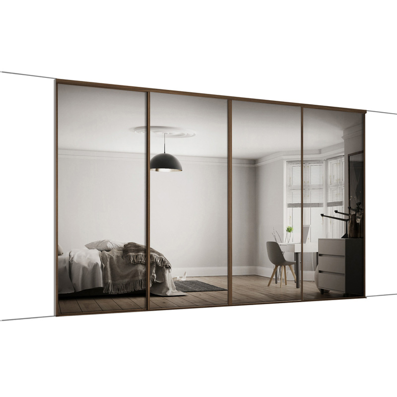 Spacepro Classic 4 Door Sliding Wardrobe Kit Walnut Framed Mirror 2370 x 2260mm