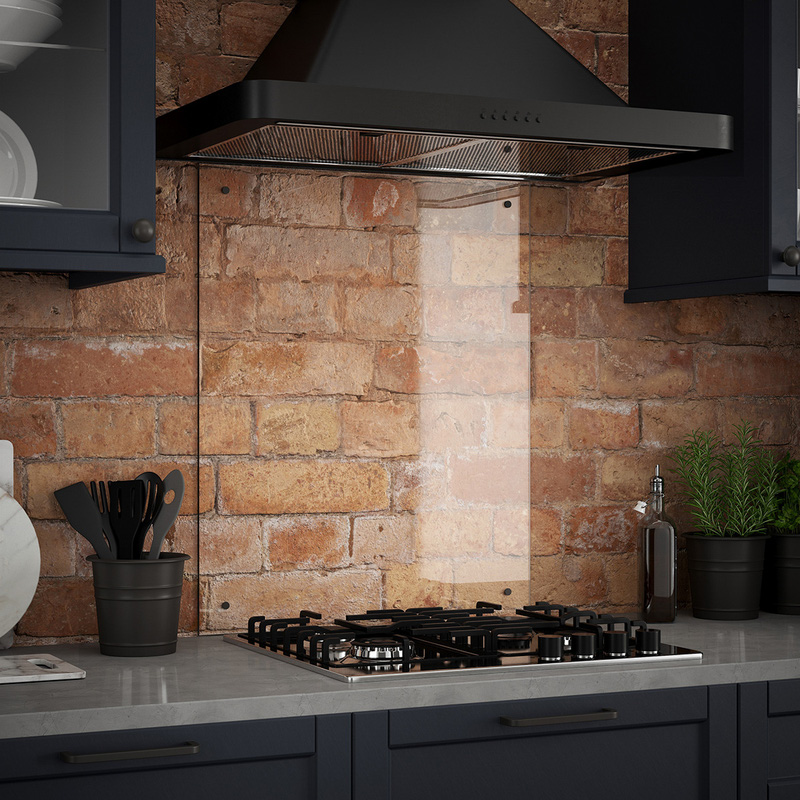 Splashback Clear Glass Splashback with Gunmetal Caps 600 x 750mm