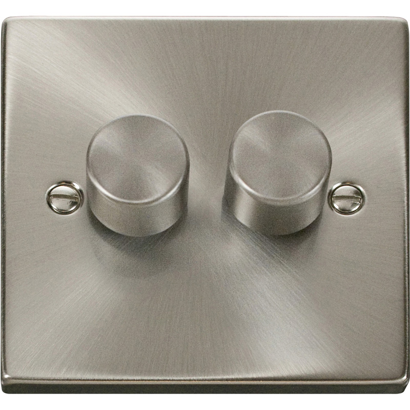 Click Deco Satin Chrome LED Dimmer 2 Gang