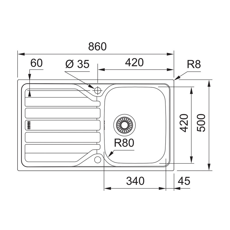 Franke Flash Reversible Stainless Steel Kitchen Sink & Drainer Single Bowl