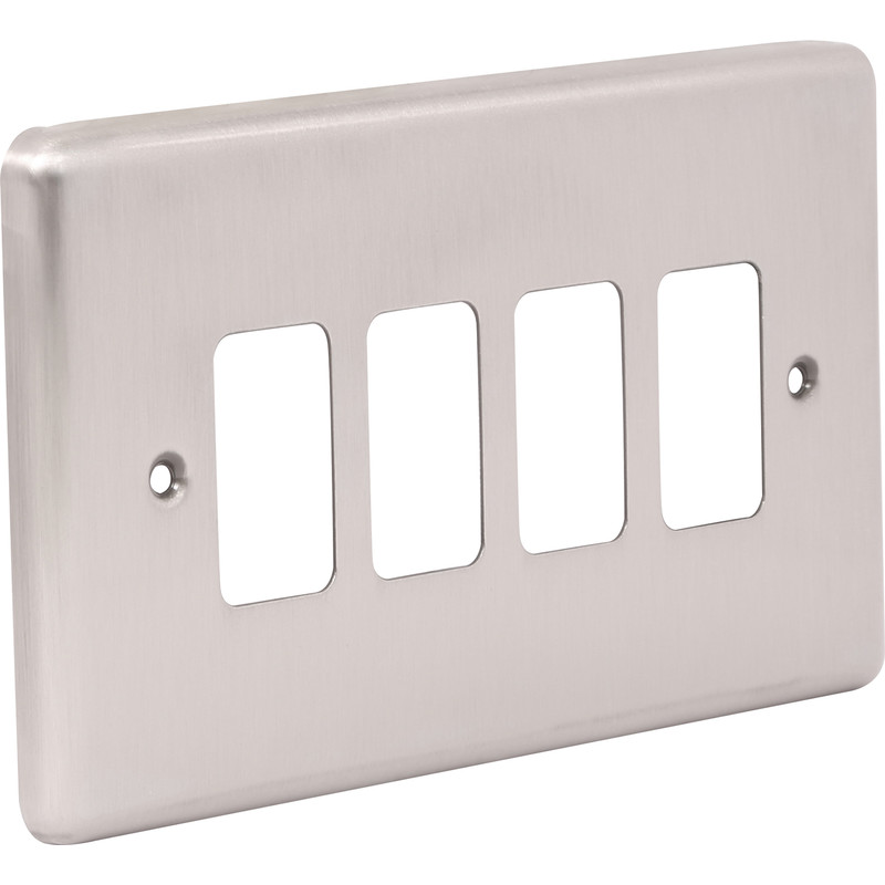 Wessex Brushed Stainless Steel Grid Front Plate 4 Gang