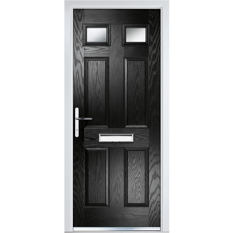 Crystal Composite Door Six Square Two Glass Right Hand 920mm x 2055mm Obscure Glass Glazing Black