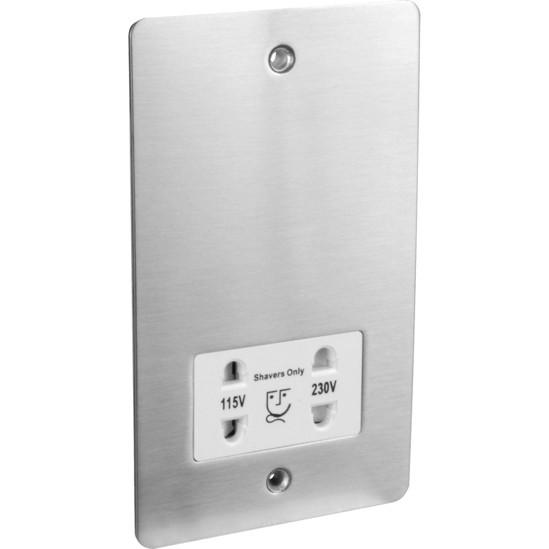 Flat Plate Satin Chrome Shaver Socket Dual Voltage
