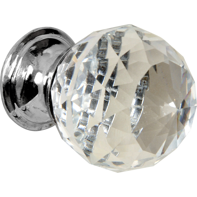 Glass Faceted Knob Chrome Base