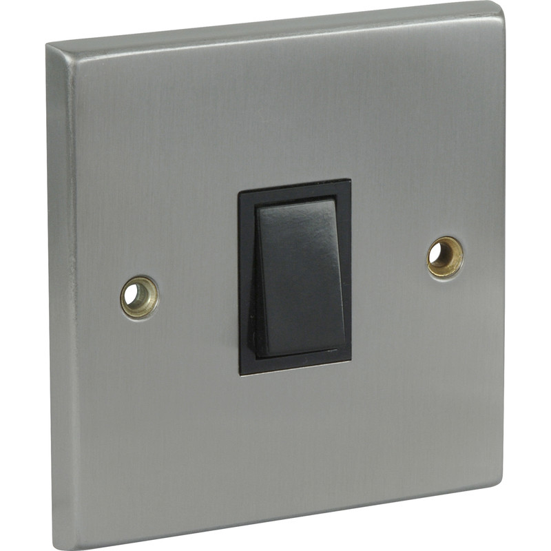 Satin Chrome / Black Switch 10A 1 Gang 2 Way