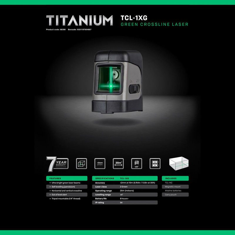 General Titanium TCL-1XG Cross-Line Green Laser Level