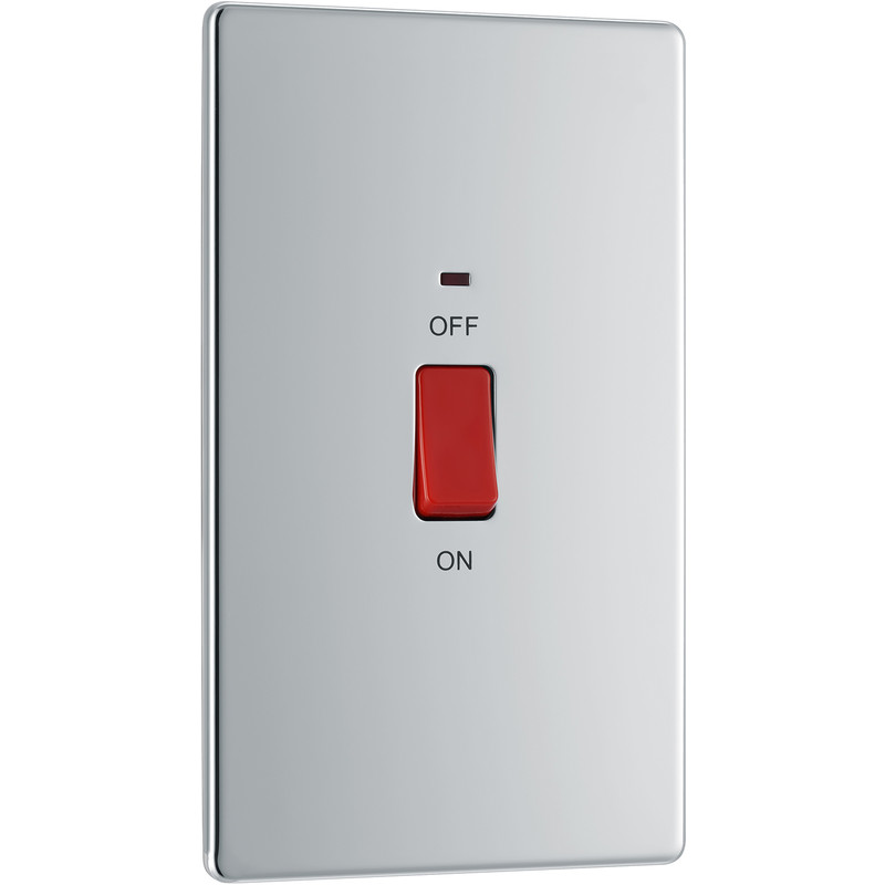 BG Screwless Flat Plate Polished Chrome 45A DP Switch Switch & Neon 2 Gang