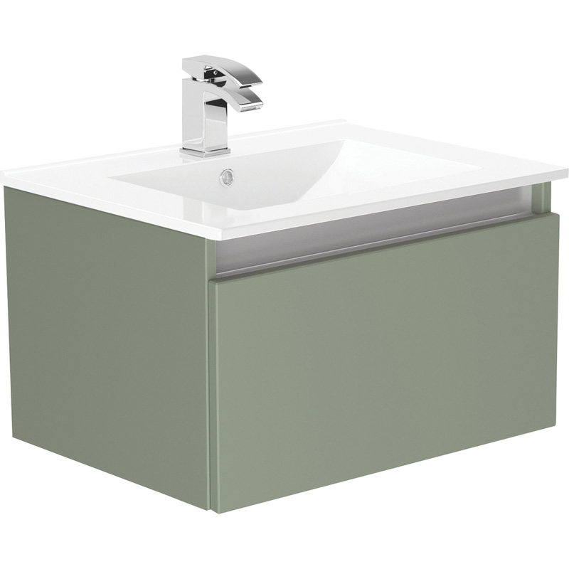 Newland Single Drawer Wall Hung Vanity Unit With Basin Sage Green 600mm