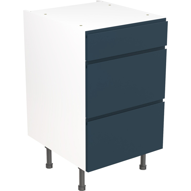 Kitchen Kit Ready Made J-Pull Kitchen Cabinet Base 3 Drawer Unit Ultra Matt Indigo Blue 500mm