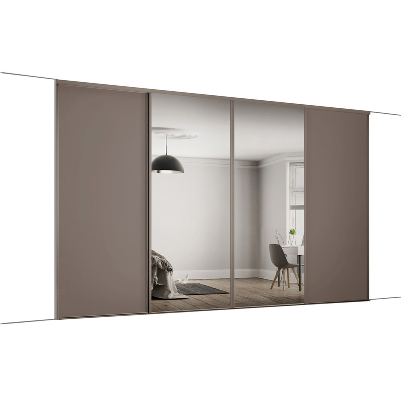Spacepro Classic 4 Door Sliding Wardrobe kit Stone Grey and Mirror 3586 x 2260mm