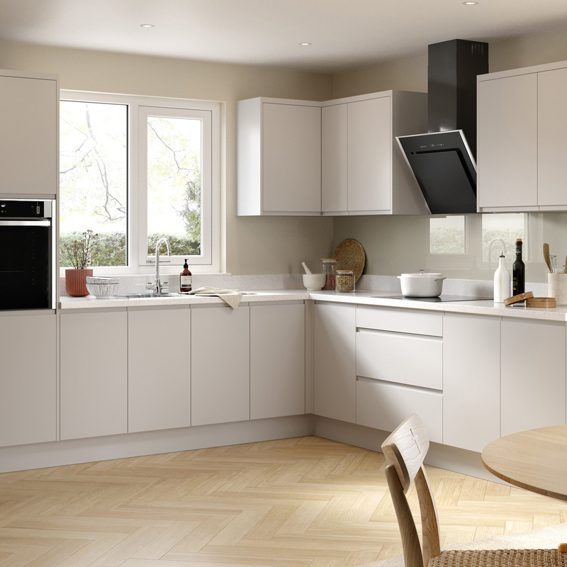 Kitchen Kit Flatpack J-Pull Kitchen Cabinet Pull Out Base Blind Corner Unit Ultra Matt Light Grey 1000mm Left Hand