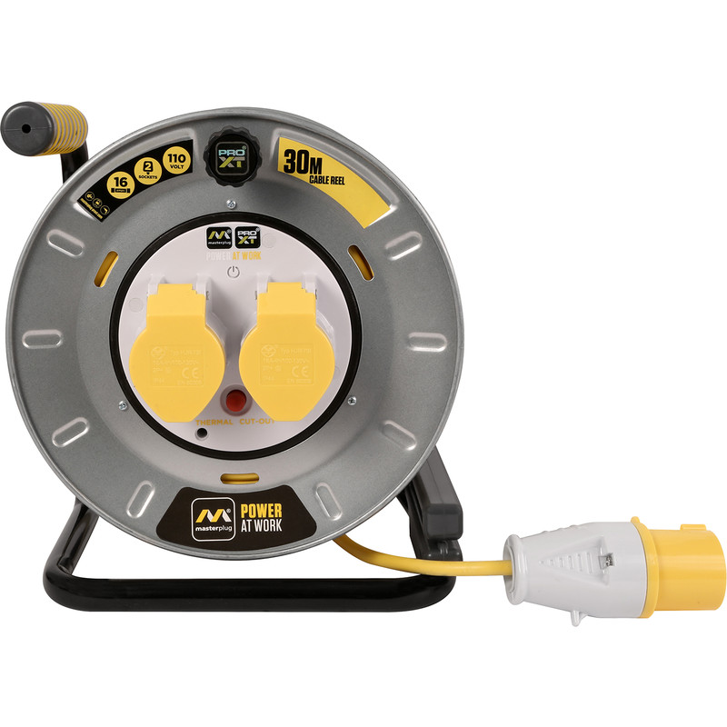 Masterplug Pro XT 2 Socket 16A Metal Open Cable Reel 30m 110V