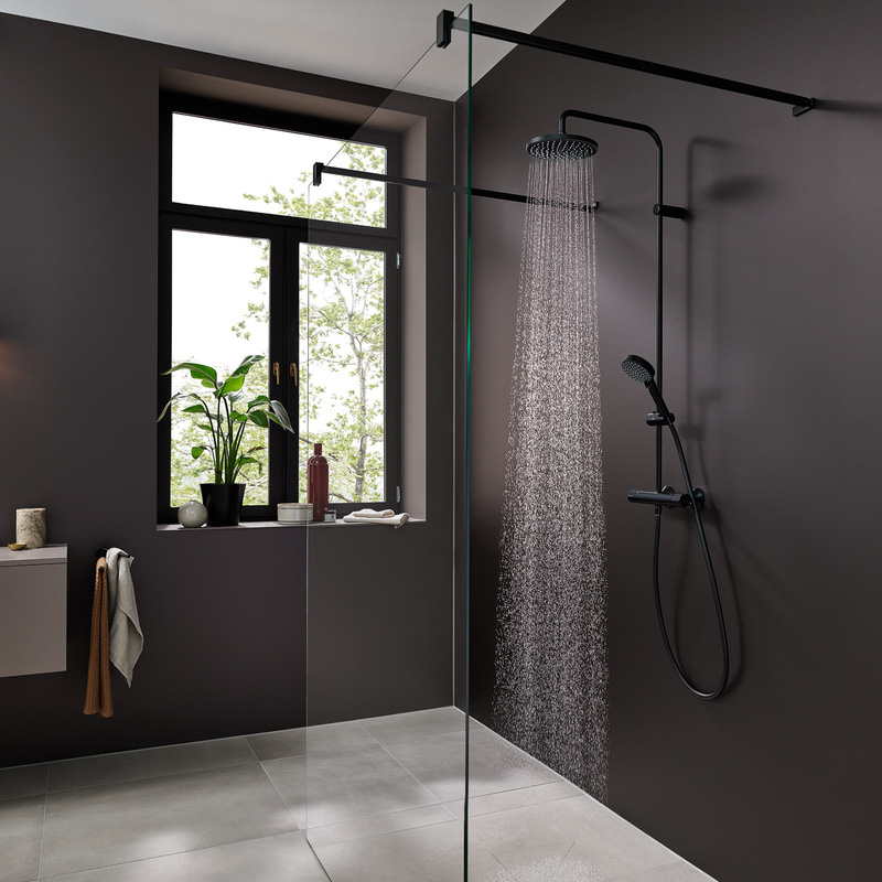 Hansgrohe Vernis Blend Thermostatic Bar Diverter Mixer Shower Matt Black