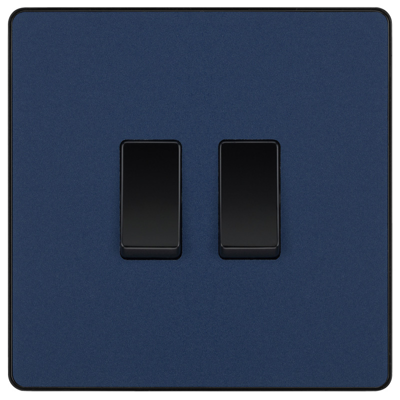 BG Evolve Matt Blue (Black Ins) Double Light Switch, 20A 16Ax, 2 Way