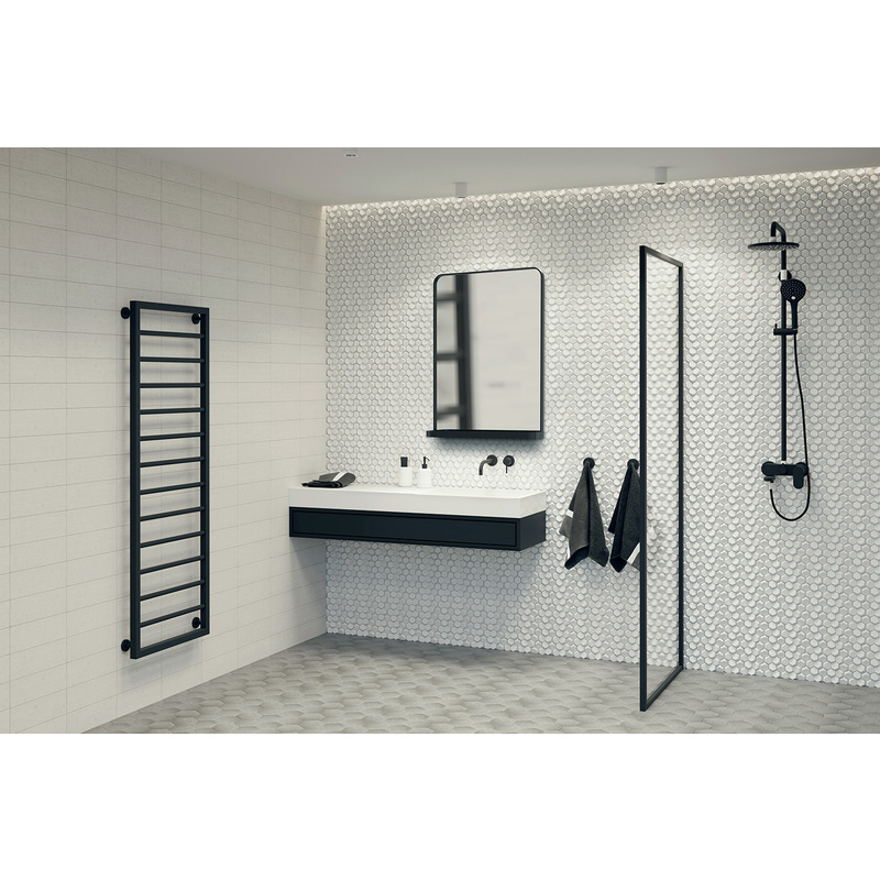 Sensio Elm Non-Illuminated Bathroom Mirror With Shelf Black 700 x 500mm