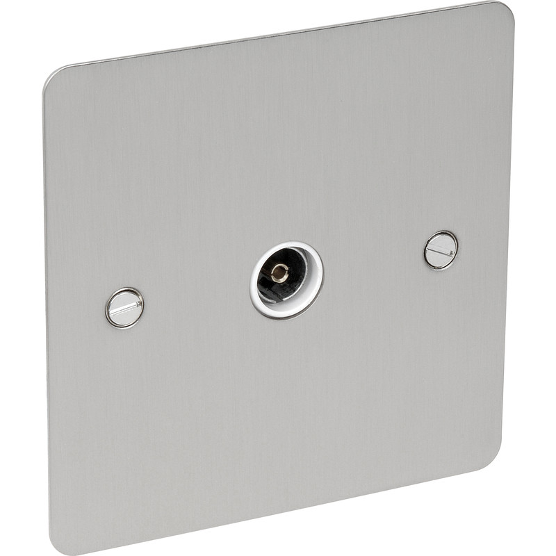 Flat Plate Plate Satin Chrome TV Socket Outlet TV Single