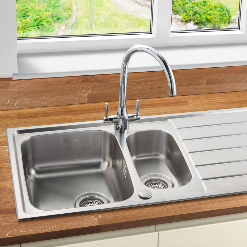 Stainless Steel Reversible Kitchen Sink & Drainer 1.5 Bowl