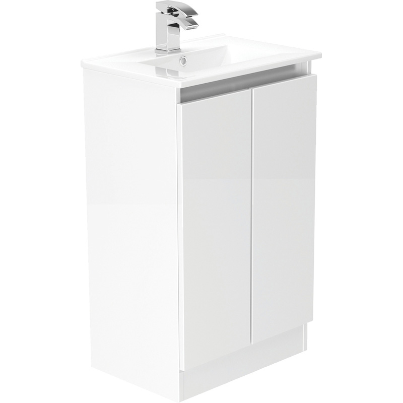 Newland Double Door Slimline Floor Standing Vanity Unit With Basin White Gloss 500mm
