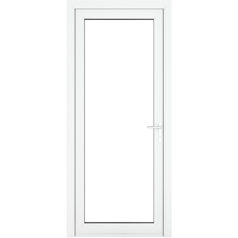 Crystal uPVC Single Door Full Glass Left Hand Open In 920mm x 2090mm Clear Double Glazed White
