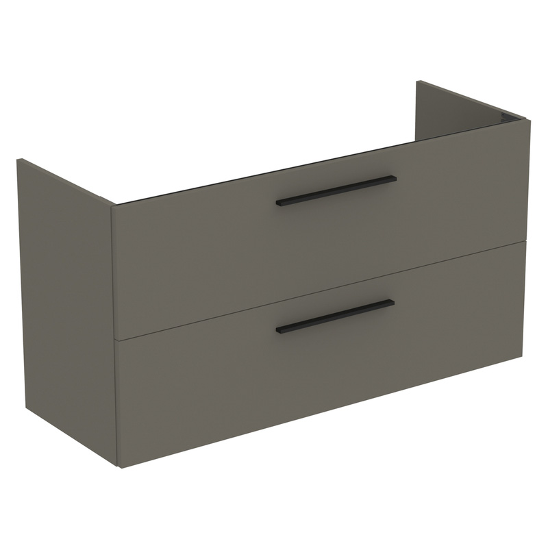 Ideal Standard i.life A Double Drawer Wall Hung Vanity Unit with Basin Matt Quartz Grey 1200mm with Matt Black Handles