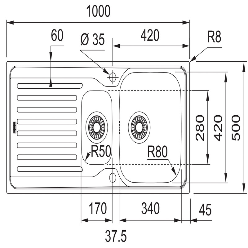 Franke Antea Reversible Stainless Steel Kitchen Sink with Danube Mono Mixer Tap 1.5 Bowl