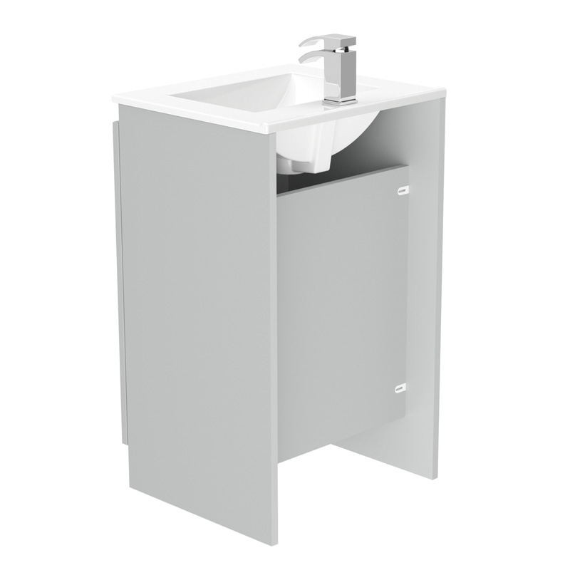 Newland Double Door Floor Standing Vanity Unit With Basin Pearl Grey 500mm