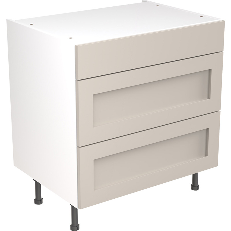Kitchen Kit Flatpack Shaker Kitchen Cabinet Base 3 Drawer Unit Ultra Matt Light Grey 800mm