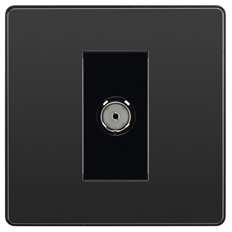 BG Evolve Black Chrome (Black Ins) Single Socket For Tv Or Fm Co-Axial Aerial Connection