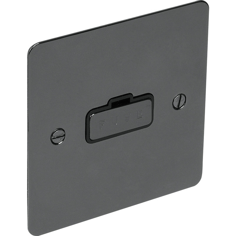 Flat Plate Black Nickel Fused Spur 13A Unswitched