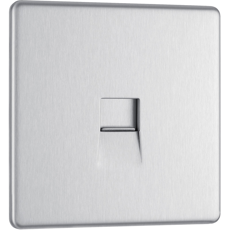BG Screwless Flat Plate Brushed Stainless Steel Telephone Socket Slave
