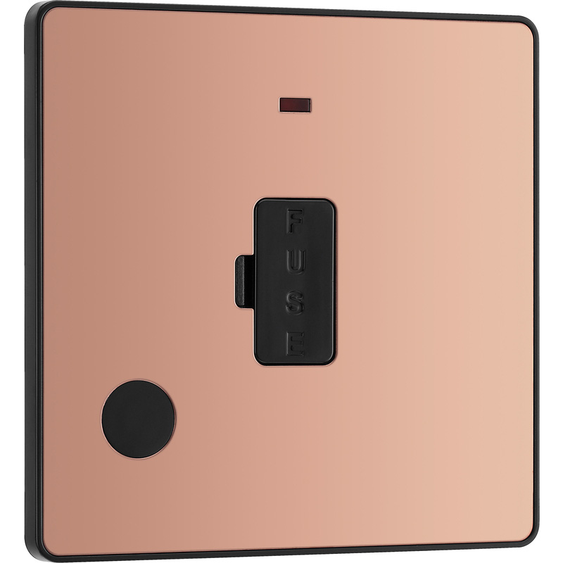 BG Evolve Polished Copper (Black Ins) Unswitched 13A Fused Connection Unit With Power Led Indicator, And Flex Outlet