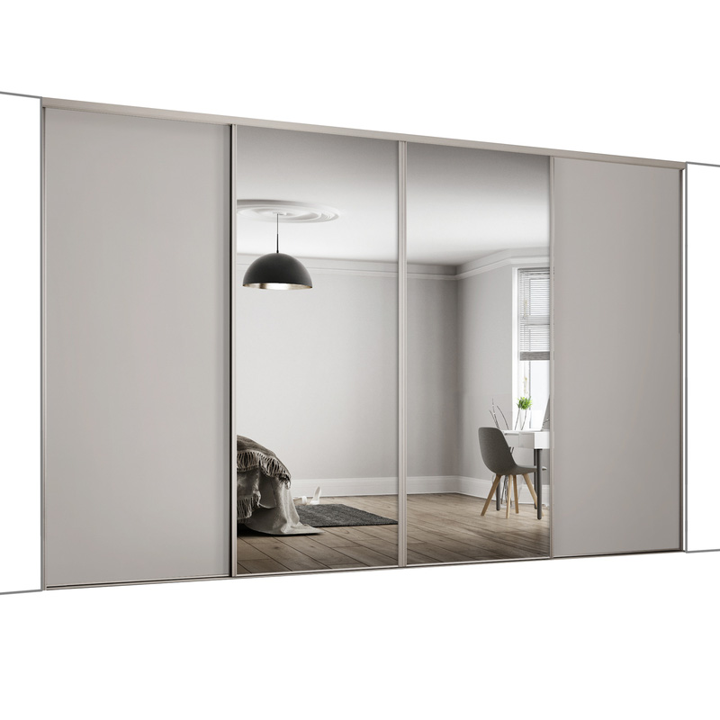 Spacepro Classic 4 Door Sliding Wardrobe Kit Dove Grey and Mirror 2370 x 2260mm