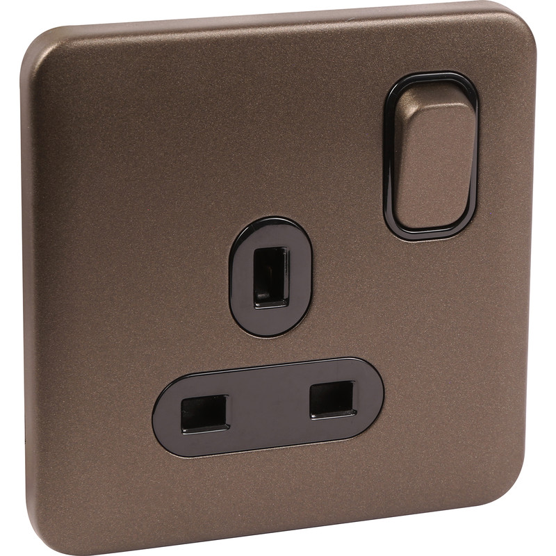 Schneider Electric Lisse Mocha Bronze Screwless 13A DP Switched Socket 1 Gang