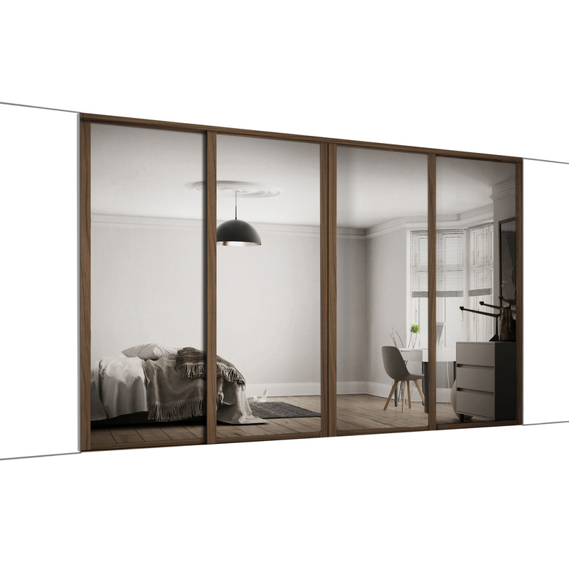 Spacepro Shaker 4 Door Sliding Wardrobe Kit Walnut Framed Mirror 2290 x 2260mm